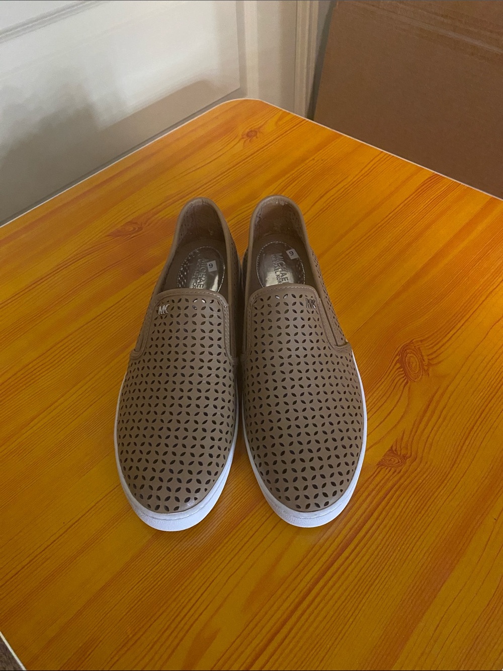 MICHAEL Michael Kors Taupe Perforated Slip-On Sneakers with White Soles